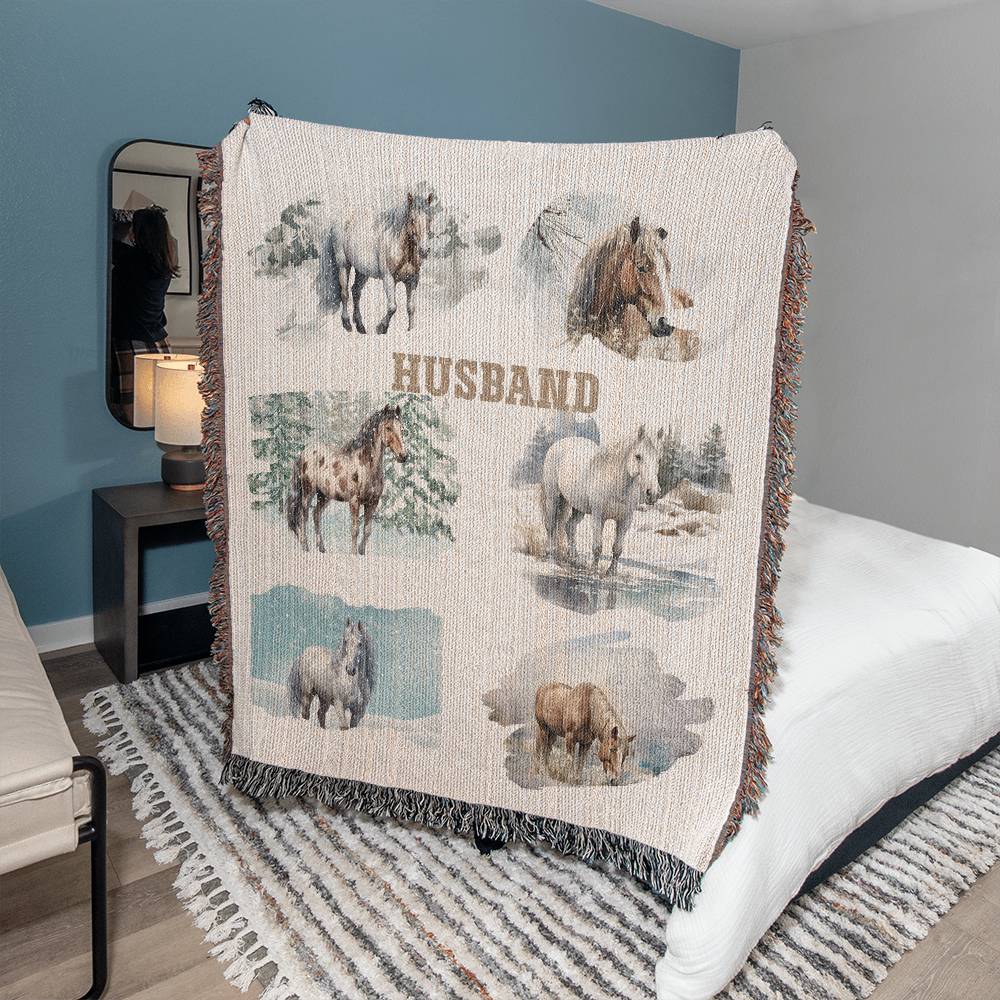 Wild Horses-Surprise your Husband with this personalized unique keepsake  Heirloom Artwork Woven Blanket 7