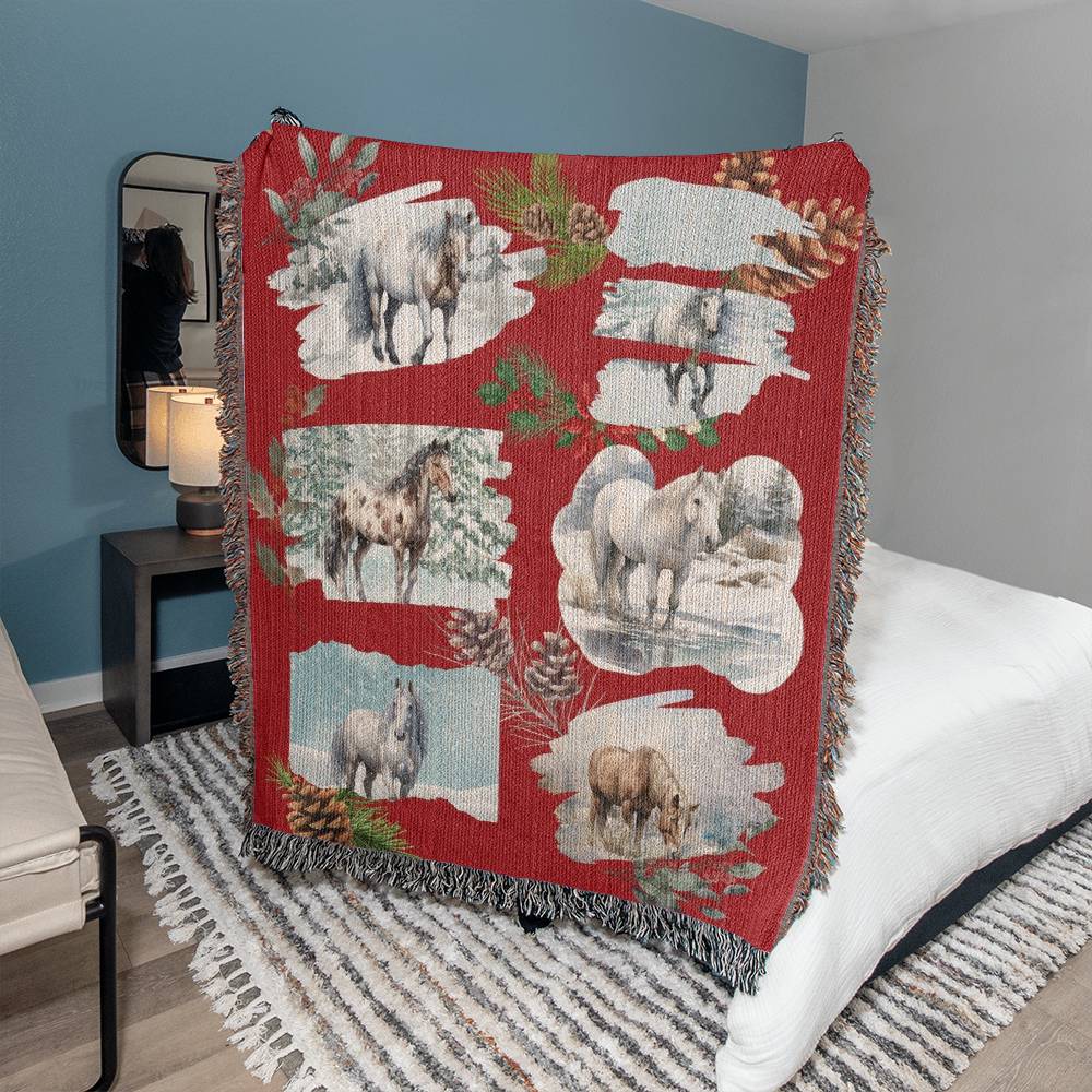 Winter Wild Horses-A unique keepsake with our Heirloom Artwork Woven Blanket 3