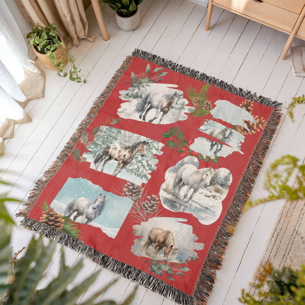 Winter Wild Horses-A unique keepsake with our Heirloom Artwork Woven Blanket 3