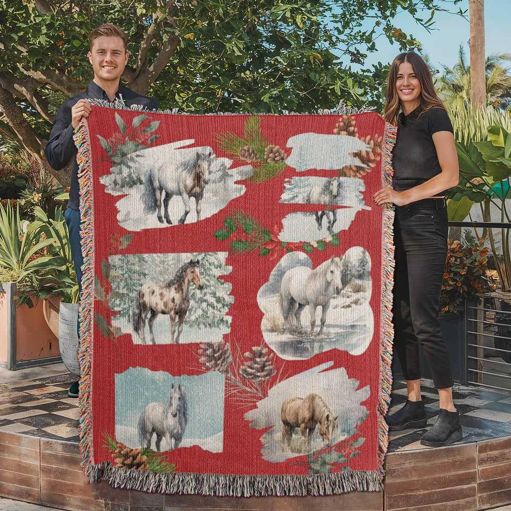 Winter Wild Horses-A unique keepsake with our Heirloom Artwork Woven Blanket 3