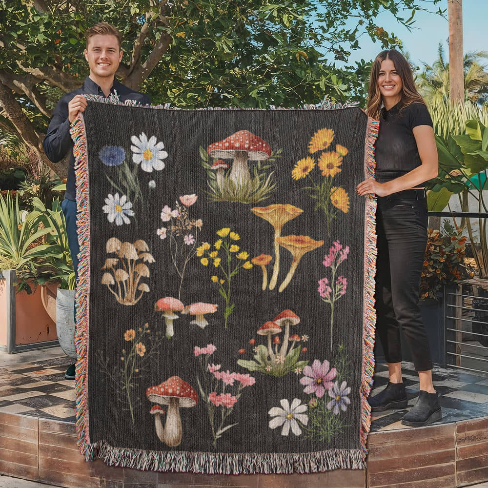 Wildflowers and Mushrooms- A unique keepsake with our Heirloom Artwork Woven Blanket 46