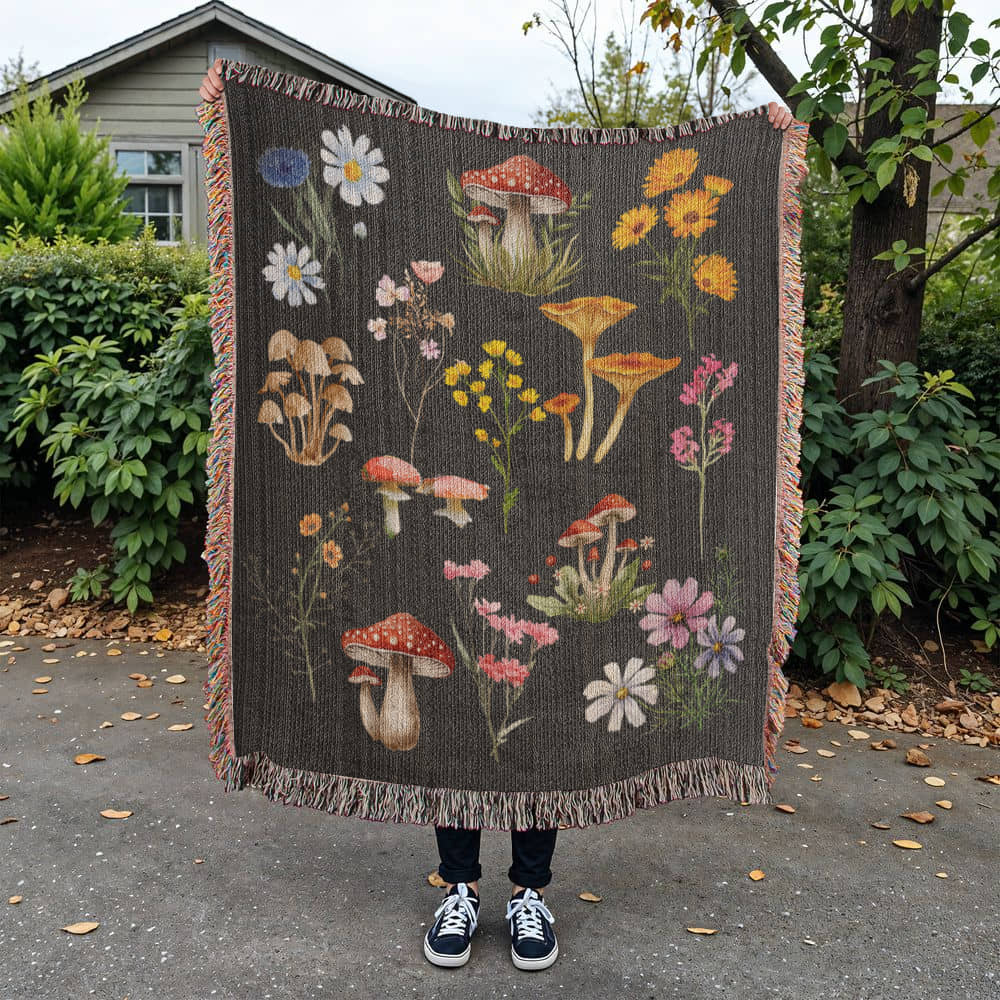 Wildflowers and Mushrooms- A unique keepsake with our Heirloom Artwork Woven Blanket 46