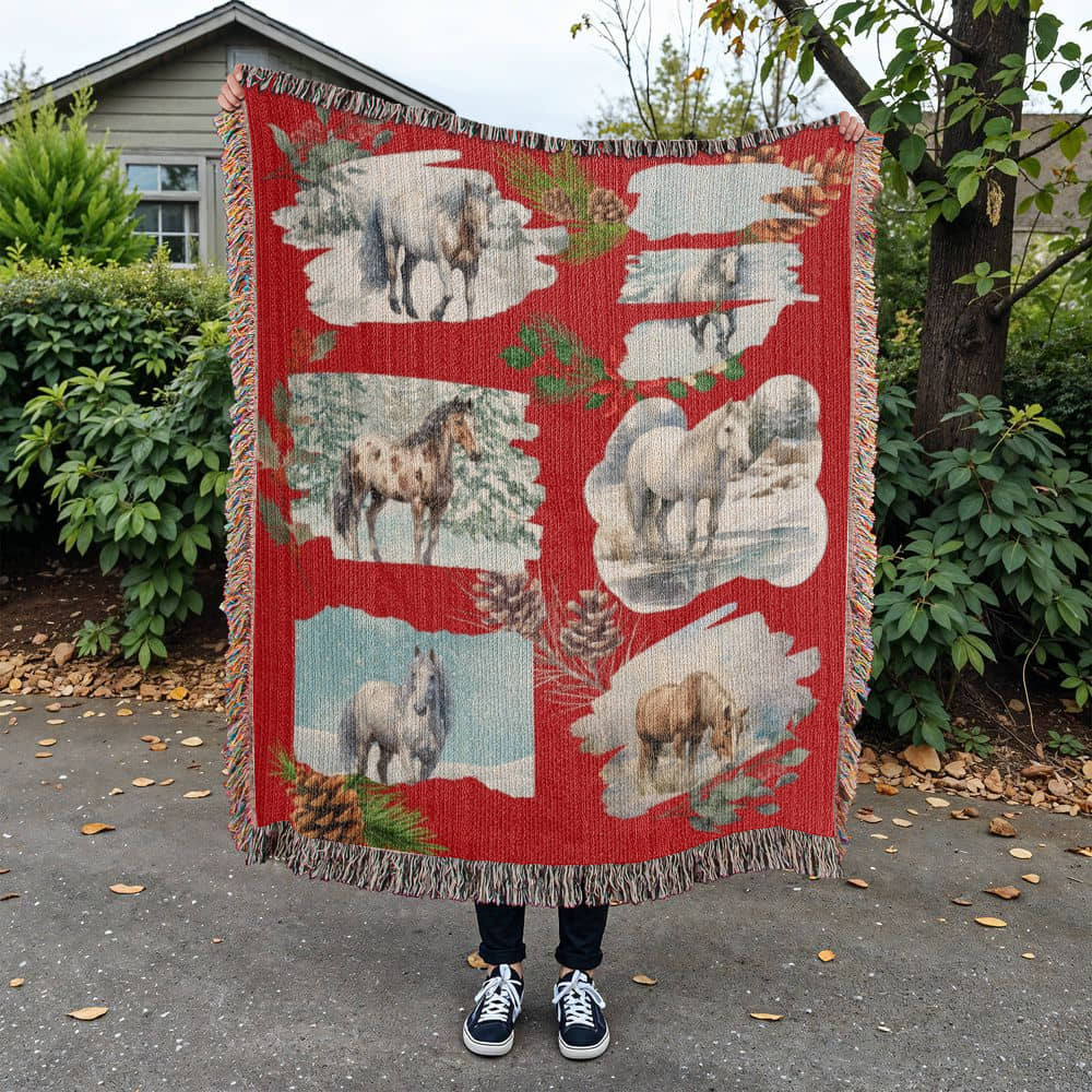 Winter Wild Horses-A unique keepsake with our Heirloom Artwork Woven Blanket 3