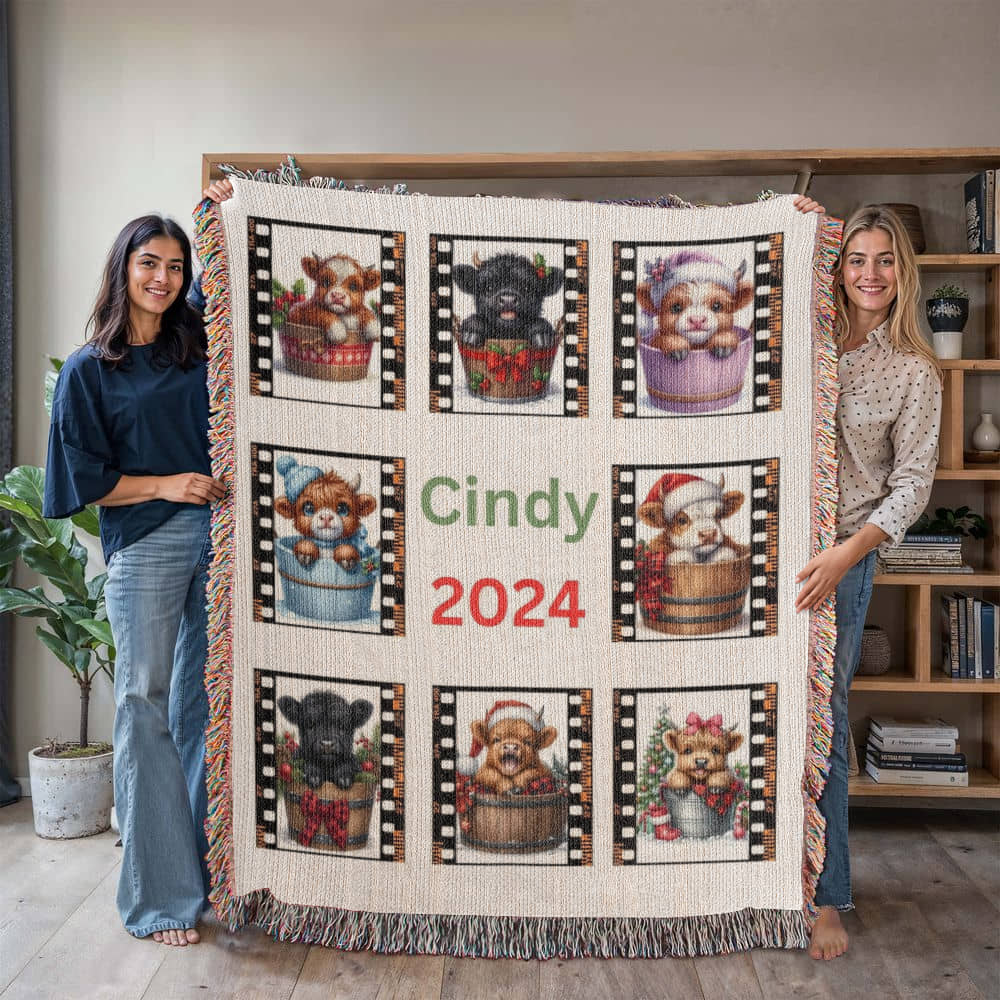 Highland Cows-A great gift for Grandma or any family member-Personalized this unique keepsake with our Heirloom Artwork Woven Blanket 19