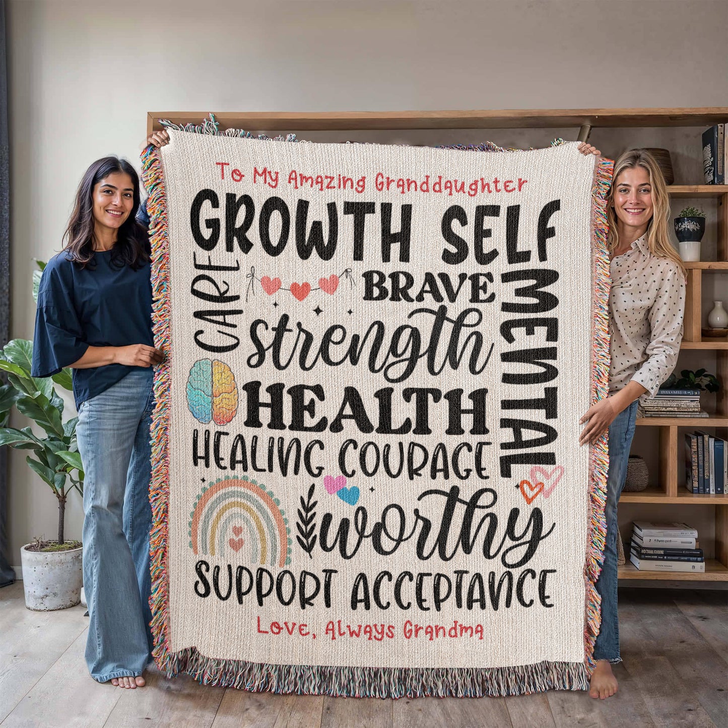 Granddaughter-Self Care-Personalized this unique keepsake with our Heirloom Artwork Woven Blanket