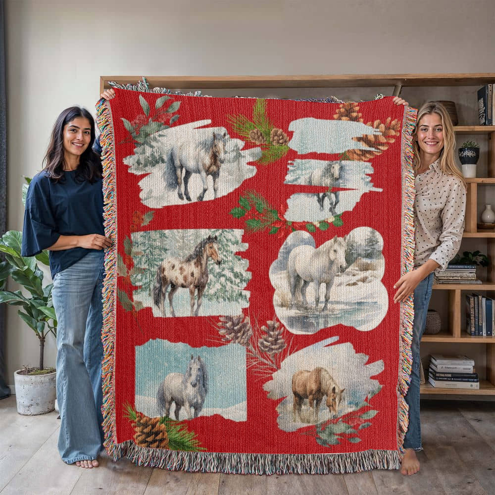 Winter Wild Horses-A unique keepsake with our Heirloom Artwork Woven Blanket 3