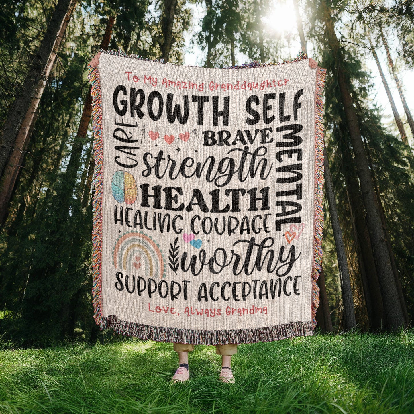 Granddaughter-Self Care-Personalized this unique keepsake with our Heirloom Artwork Woven Blanket