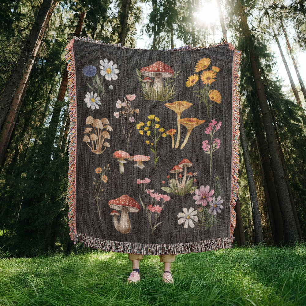 Wildflowers and Mushrooms- A unique keepsake with our Heirloom Artwork Woven Blanket 46