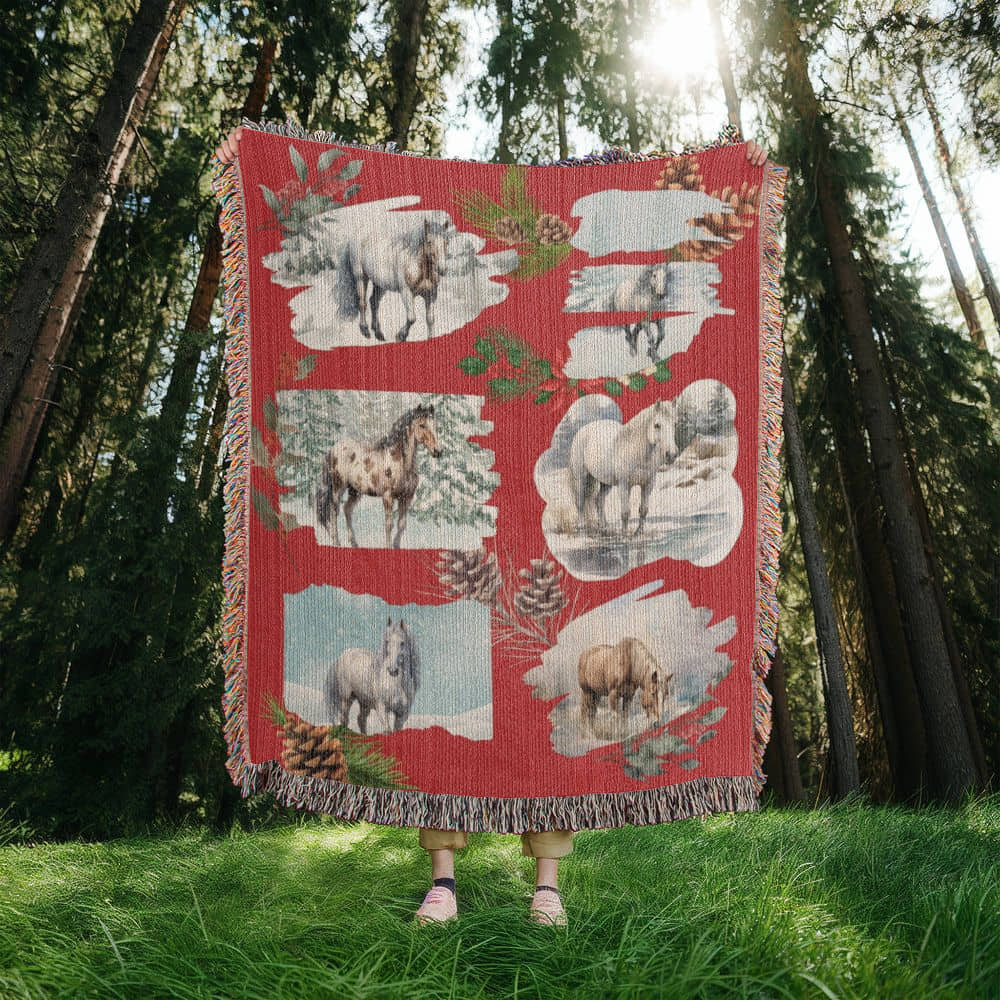 Winter Wild Horses-A unique keepsake with our Heirloom Artwork Woven Blanket 3