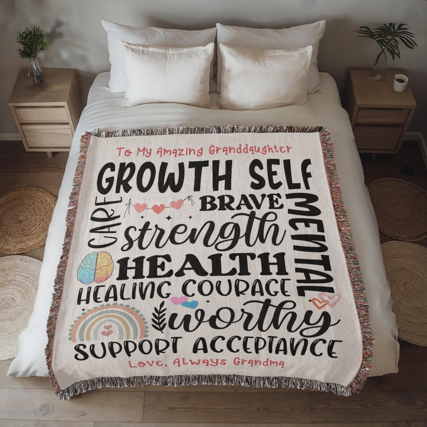 Granddaughter-Self Care-Personalized this unique keepsake with our Heirloom Artwork Woven Blanket