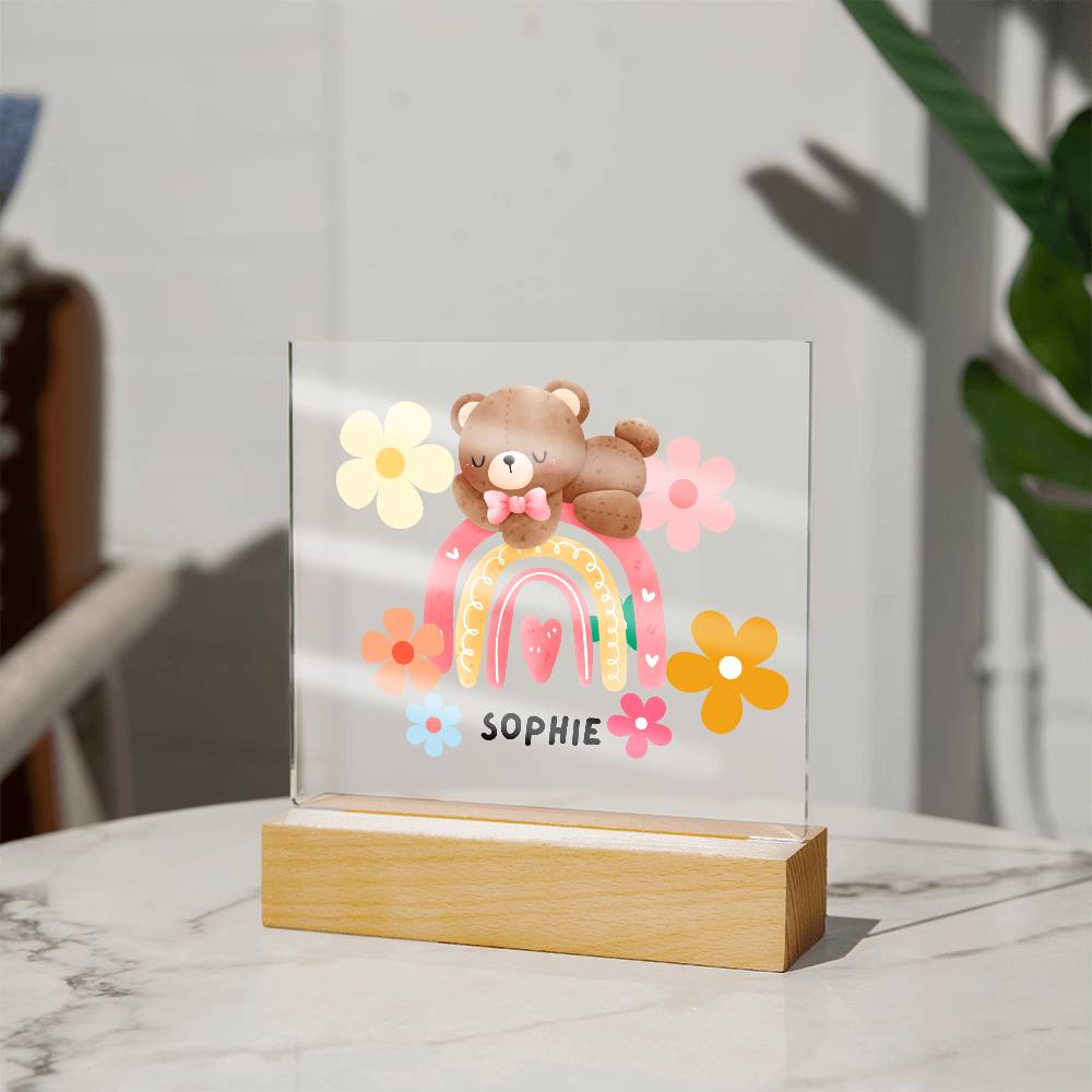 Rainbow Bear-Custom Printed Square Acrylic Plaque gift for grandchildren Acrylic Night Light LED Home Decor children gift LED Acrylic - Essential Home Zone Essential Home Zone Acrylic Plaque Rainbow Bear-Custom Printed Square Acrylic Plaque gift for grandchildren Acrylic Night Light LED Home Decor children gift LED Acrylic