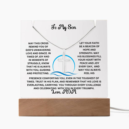 To My Son or Daughter-Personalized this elegant Keepsake Acrylic Bundle, featuring a stunning Square Acrylic and the beautiful Cross Necklace 204