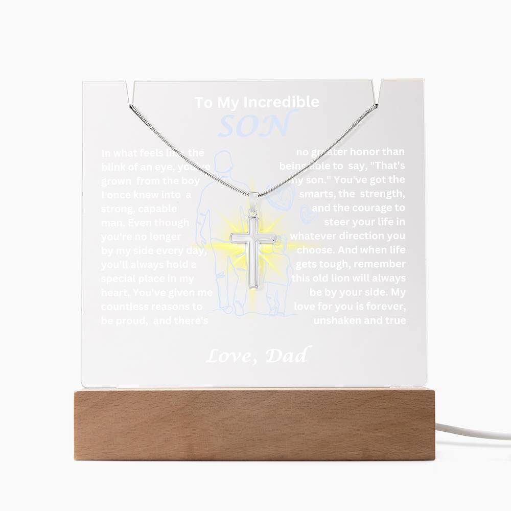 To My Son-Blink Of An Eye-Personalize this elegant Keepsake Acrylic Bundle, featuring a stunning Square Acrylic and the beautiful Cross Necklace. 82 - Essential Home Zone Essential Home Zone LED Corded Base Jewelry To My Son-Blink Of An Eye-Personalize this elegant Keepsake Acrylic Bundle, featuring a stunning Square Acrylic and the beautiful Cross Necklace. 82