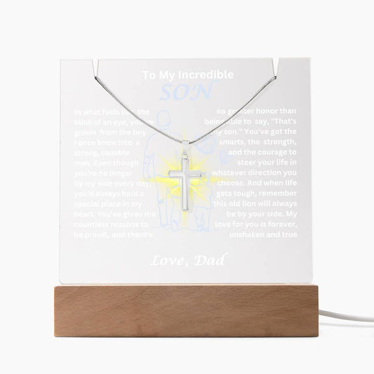 To My Son-Blink Of An Eye-Personalize this elegant Keepsake Acrylic Bundle, featuring a stunning Square Acrylic and the beautiful Cross Necklace. 82 - Essential Home Zone Essential Home Zone LED Corded Base Jewelry To My Son-Blink Of An Eye-Personalize this elegant Keepsake Acrylic Bundle, featuring a stunning Square Acrylic and the beautiful Cross Necklace. 82