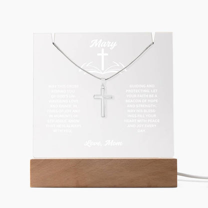 To My daughter or Son-Personalized this elegant Keepsake Acrylic Bundle, featuring a stunning Square Acrylic and the beautiful Cross Necklace 202