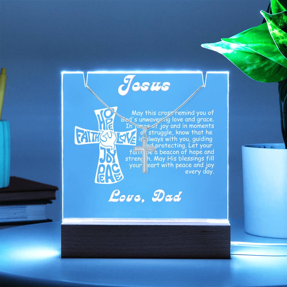 To My Son-Personalize this elegant 7 LED Light Acrylic Bundle,featuring a Square Acrylic and the beautiful Cross Necklace,gift for him 187 - Essential Home Zone Essential Home Zone Jewelry To My Son-Personalize this elegant 7 LED Light Acrylic Bundle,featuring a Square Acrylic and the beautiful Cross Necklace,gift for him 187