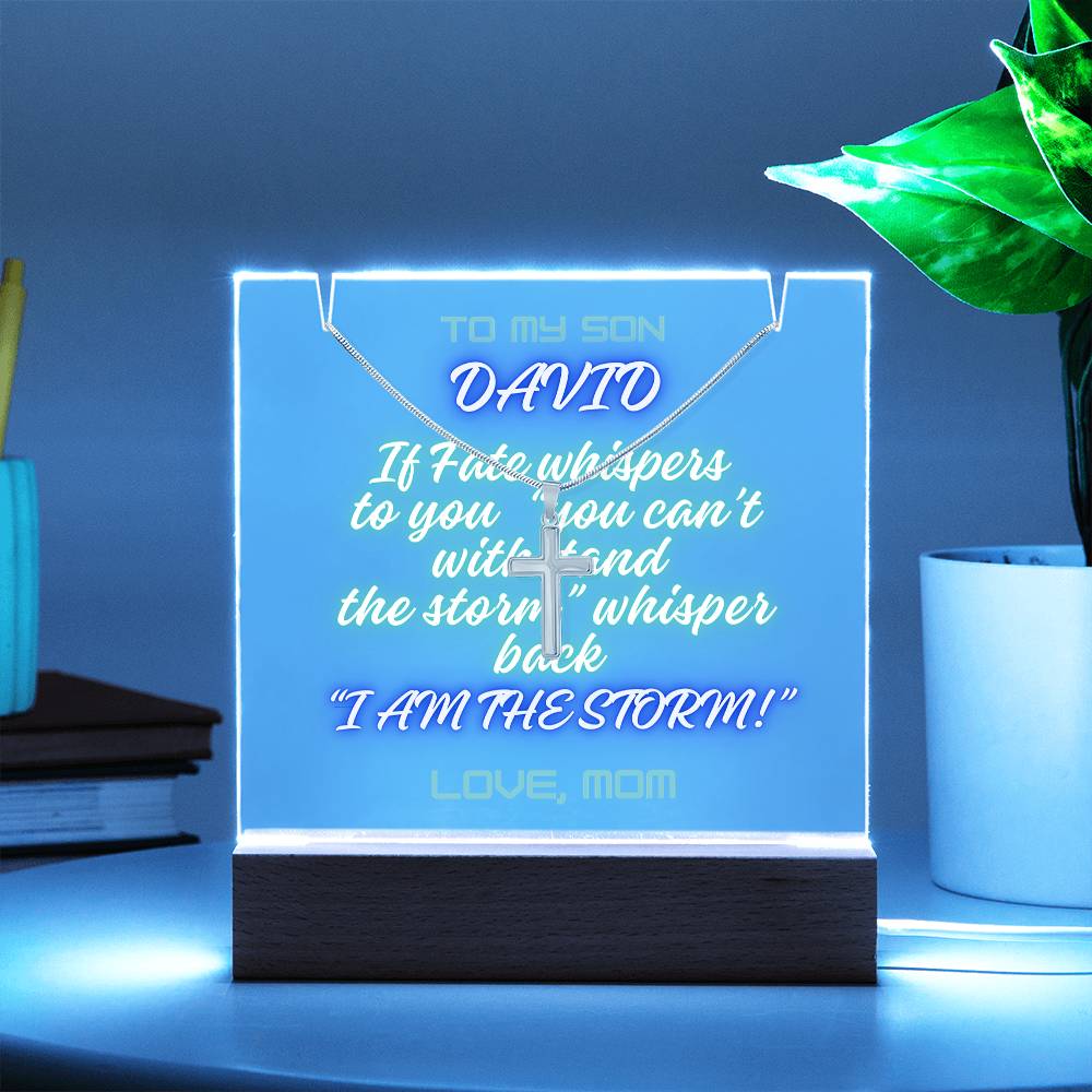 To My Son-I Am The Storm-An elegant 7 LED Light Acrylic Bundle,featuring a Square Acrylic and the beautiful Forever Love Necklace,Gift 228 - Essential Home Zone Essential Home Zone Jewelry To My Son-I Am The Storm-An elegant 7 LED Light Acrylic Bundle,featuring a Square Acrylic and the beautiful Forever Love Necklace,Gift 228