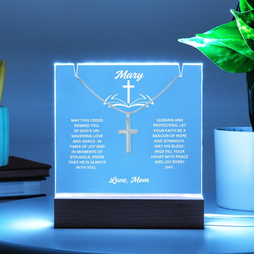 To My daughter or Son-Personalized this elegant Keepsake Acrylic Bundle, featuring a stunning Square Acrylic and the beautiful Cross Necklace 202