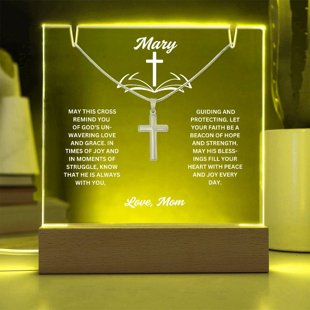 To My daughter or Son-Personalized this elegant Keepsake Acrylic Bundle, featuring a stunning Square Acrylic and the beautiful Cross Necklace 202