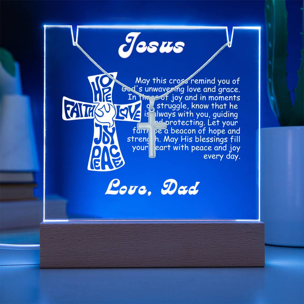 To My Son-Personalize this elegant 7 LED Light Acrylic Bundle,featuring a Square Acrylic and the beautiful Cross Necklace,gift for him 187 - Essential Home Zone Essential Home Zone Jewelry To My Son-Personalize this elegant 7 LED Light Acrylic Bundle,featuring a Square Acrylic and the beautiful Cross Necklace,gift for him 187