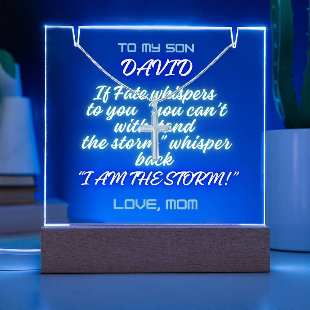 To My Son-I Am The Storm-An elegant 7 LED Light Acrylic Bundle,featuring a Square Acrylic and the beautiful Forever Love Necklace,Gift 228 - Essential Home Zone Essential Home Zone Jewelry To My Son-I Am The Storm-An elegant 7 LED Light Acrylic Bundle,featuring a Square Acrylic and the beautiful Forever Love Necklace,Gift 228