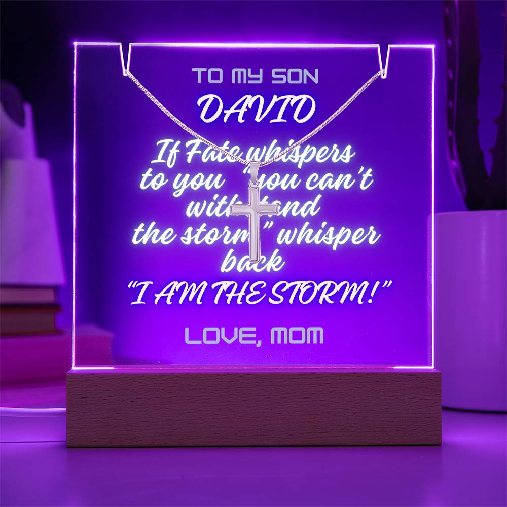 To My Son-I Am The Storm-An elegant 7 LED Light Acrylic Bundle,featuring a Square Acrylic and the beautiful Forever Love Necklace,Gift 228 - Essential Home Zone Essential Home Zone Jewelry To My Son-I Am The Storm-An elegant 7 LED Light Acrylic Bundle,featuring a Square Acrylic and the beautiful Forever Love Necklace,Gift 228