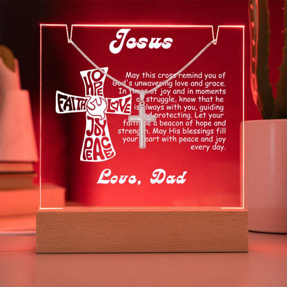 To My Son-Personalize this elegant 7 LED Light Acrylic Bundle,featuring a Square Acrylic and the beautiful Cross Necklace,gift for him 187 - Essential Home Zone Essential Home Zone Jewelry To My Son-Personalize this elegant 7 LED Light Acrylic Bundle,featuring a Square Acrylic and the beautiful Cross Necklace,gift for him 187