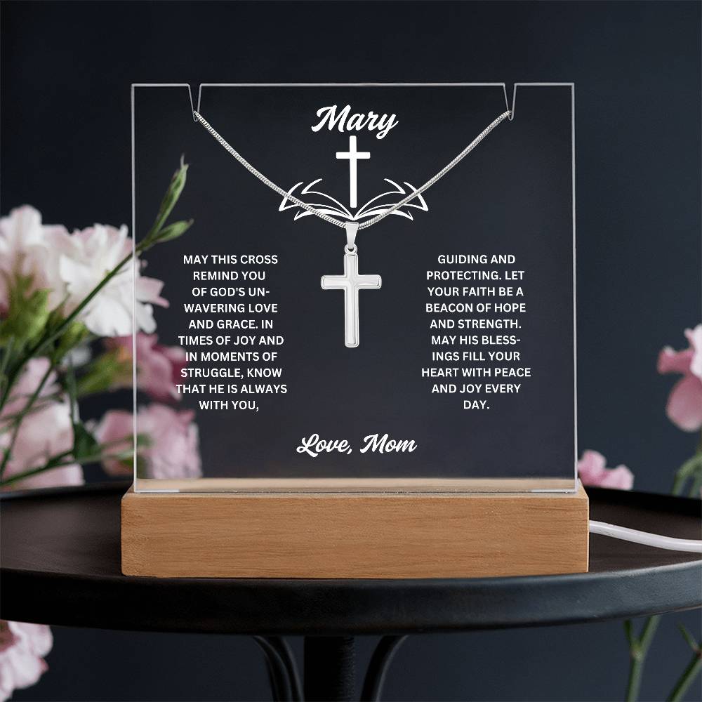 To My daughter or Son-Personalized this elegant Keepsake Acrylic Bundle, featuring a stunning Square Acrylic and the beautiful Cross Necklace 202