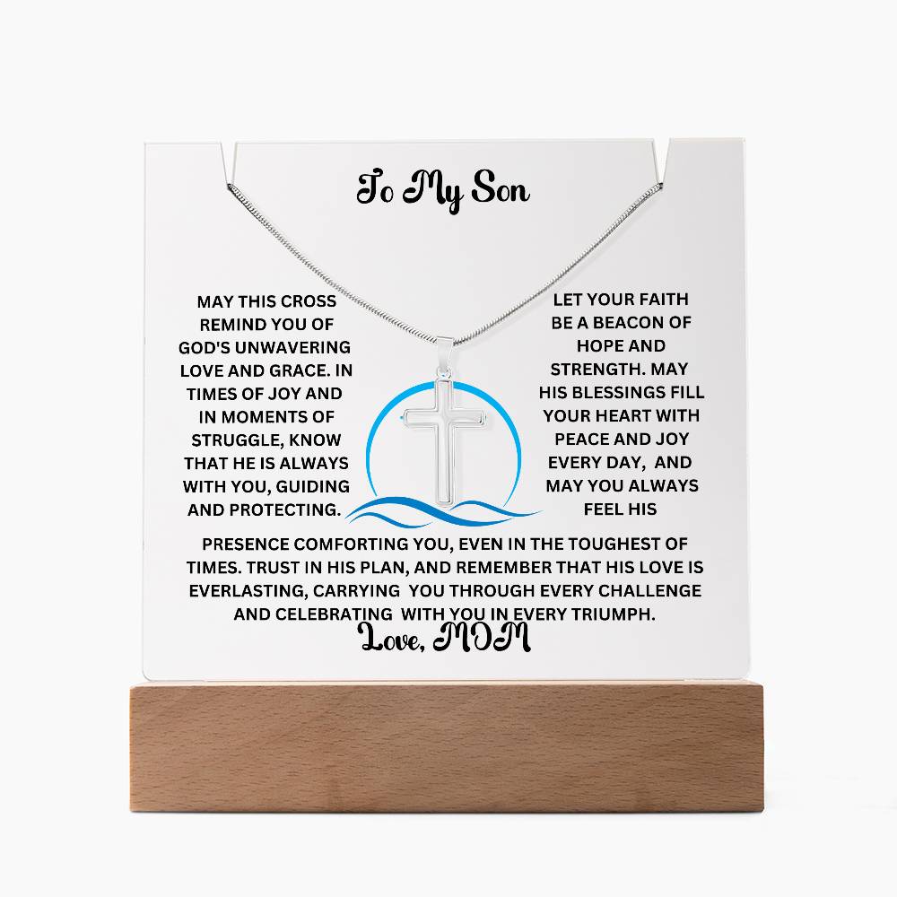 To My Son or Daughter-Personalized this elegant Keepsake Acrylic Bundle, featuring a stunning Square Acrylic and the beautiful Cross Necklace 204