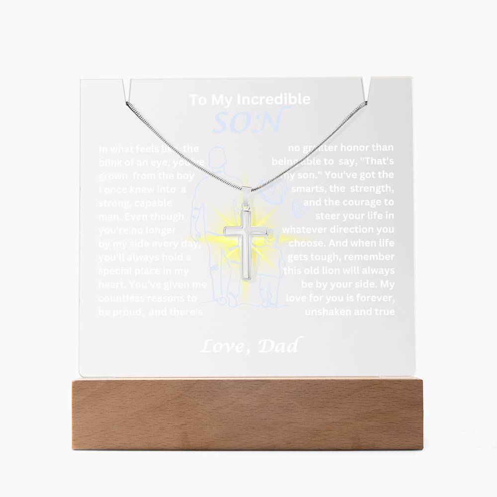 To My Son-Blink Of An Eye-Personalize this elegant Keepsake Acrylic Bundle, featuring a stunning Square Acrylic and the beautiful Cross Necklace. 82 - Essential Home Zone Essential Home Zone LED Battery Powered Base Jewelry To My Son-Blink Of An Eye-Personalize this elegant Keepsake Acrylic Bundle, featuring a stunning Square Acrylic and the beautiful Cross Necklace. 82