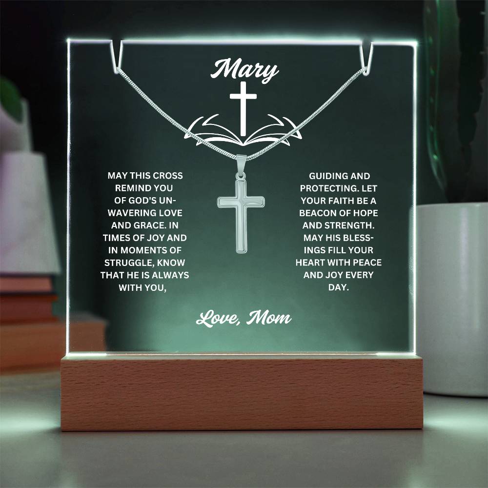 To My daughter or Son-Personalized this elegant Keepsake Acrylic Bundle, featuring a stunning Square Acrylic and the beautiful Cross Necklace 202