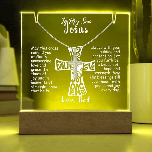 To My Son-Personalized this elegant Keepsake Acrylic Bundle, featuring a stunning Square Acrylic and the beautiful Cross Necklace 212