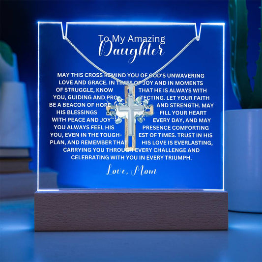 To My Daughter or Son-Personalized this elegant Keepsake Acrylic Bundle, featuring a stunning Square Acrylic and the beautiful Cross Necklace 198