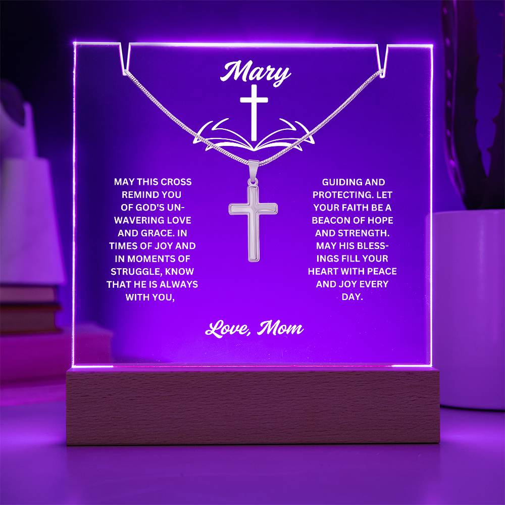 To My daughter or Son-Personalized this elegant Keepsake Acrylic Bundle, featuring a stunning Square Acrylic and the beautiful Cross Necklace 202