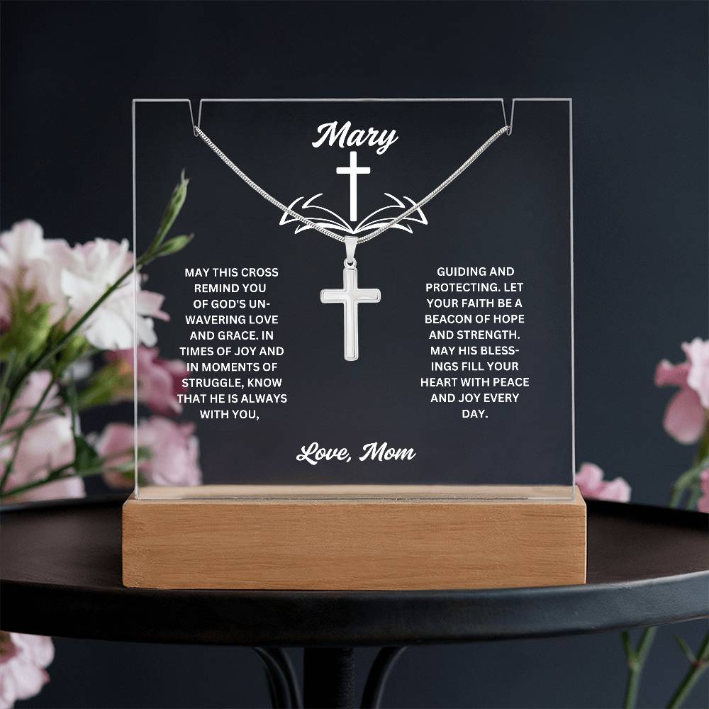 To My daughter or Son-Personalized this elegant Keepsake Acrylic Bundle, featuring a stunning Square Acrylic and the beautiful Cross Necklace 202