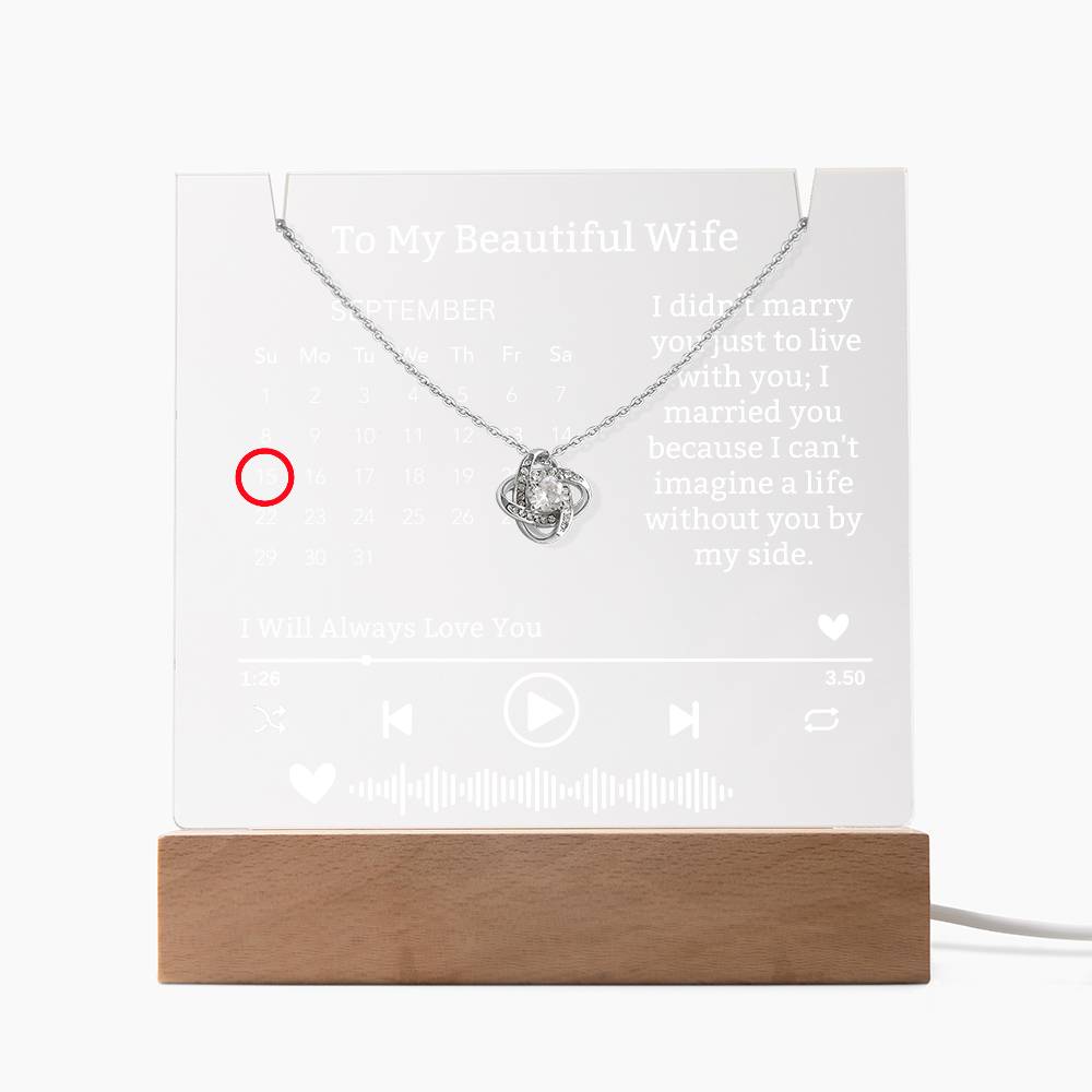 To My Wife-I can't Live Without You-our elegant Keepsake Acrylic Bundle, featuring a stunning Square Acrylic and the beautiful Love Knot Necklace 322 - Essential Home Zone Essential Home Zone LED Corded Base / 14K White Gold Finish Jewelry To My Wife-I can't Live Without You-our elegant Keepsake Acrylic Bundle, featuring a stunning Square Acrylic and the beautiful Love Knot Necklace 322