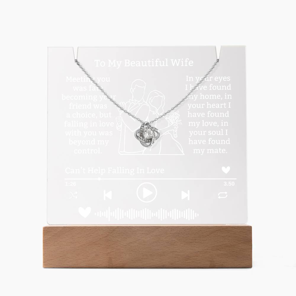 To My Wife-Meeting You Was Fate-Personalized this our elegant Keepsake Acrylic Bundle, featuring a stunning Square Acrylic and the beautiful Love Knot Necklace 321 - Essential Home Zone Essential Home Zone LED Battery Powered Base / 14K White Gold Finish Jewelry To My Wife-Meeting You Was Fate-Personalized this our elegant Keepsake Acrylic Bundle, featuring a stunning Square Acrylic and the beautiful Love Knot Necklace 321