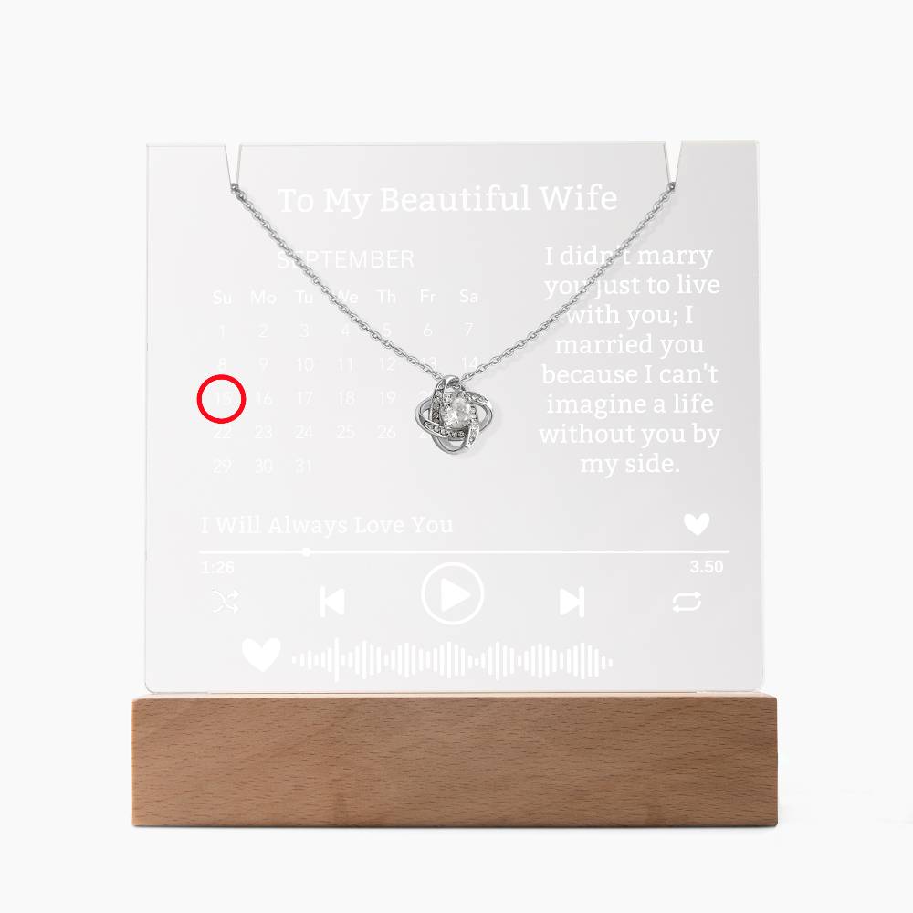 To My Wife-I can't Live Without You-our elegant Keepsake Acrylic Bundle, featuring a stunning Square Acrylic and the beautiful Love Knot Necklace 322 - Essential Home Zone Essential Home Zone LED Battery Powered Base / 14K White Gold Finish Jewelry To My Wife-I can't Live Without You-our elegant Keepsake Acrylic Bundle, featuring a stunning Square Acrylic and the beautiful Love Knot Necklace 322