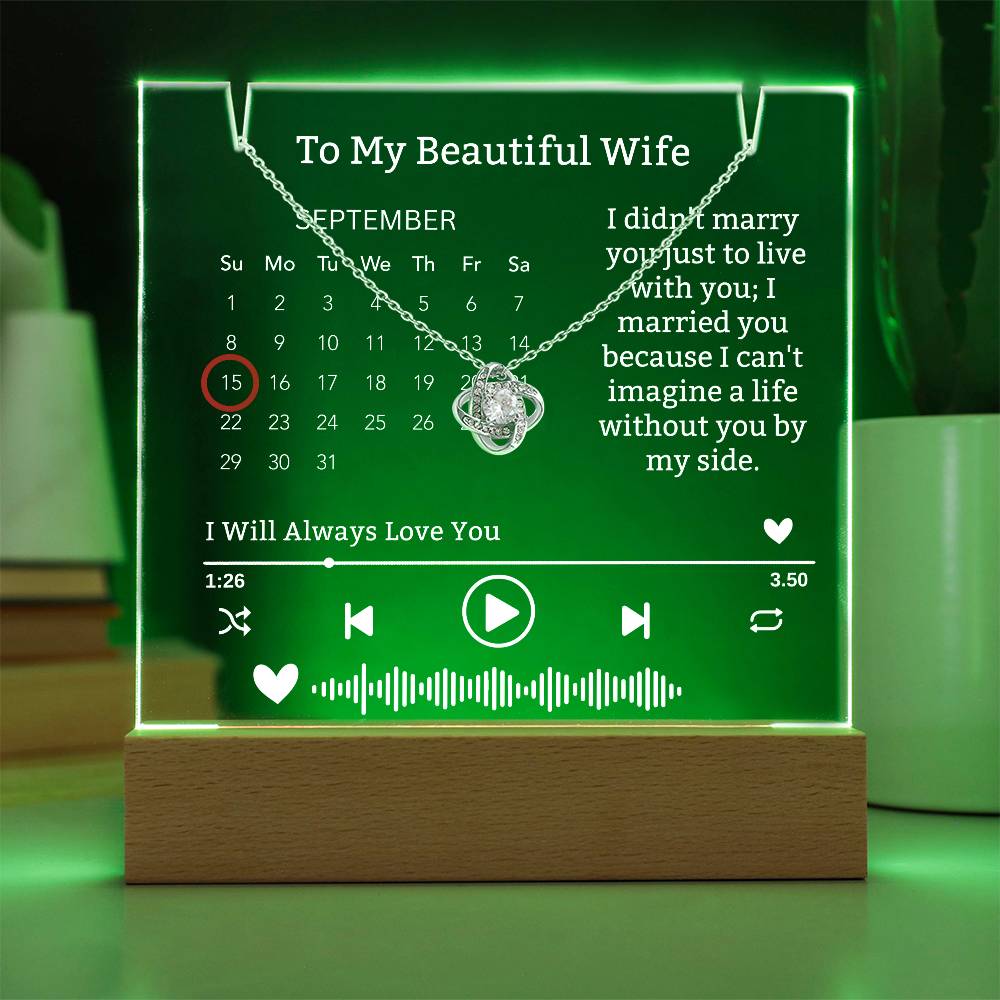 To My Wife-I can't Live Without You-our elegant Keepsake Acrylic Bundle, featuring a stunning Square Acrylic and the beautiful Love Knot Necklace 322 - Essential Home Zone Essential Home Zone Jewelry To My Wife-I can't Live Without You-our elegant Keepsake Acrylic Bundle, featuring a stunning Square Acrylic and the beautiful Love Knot Necklace 322