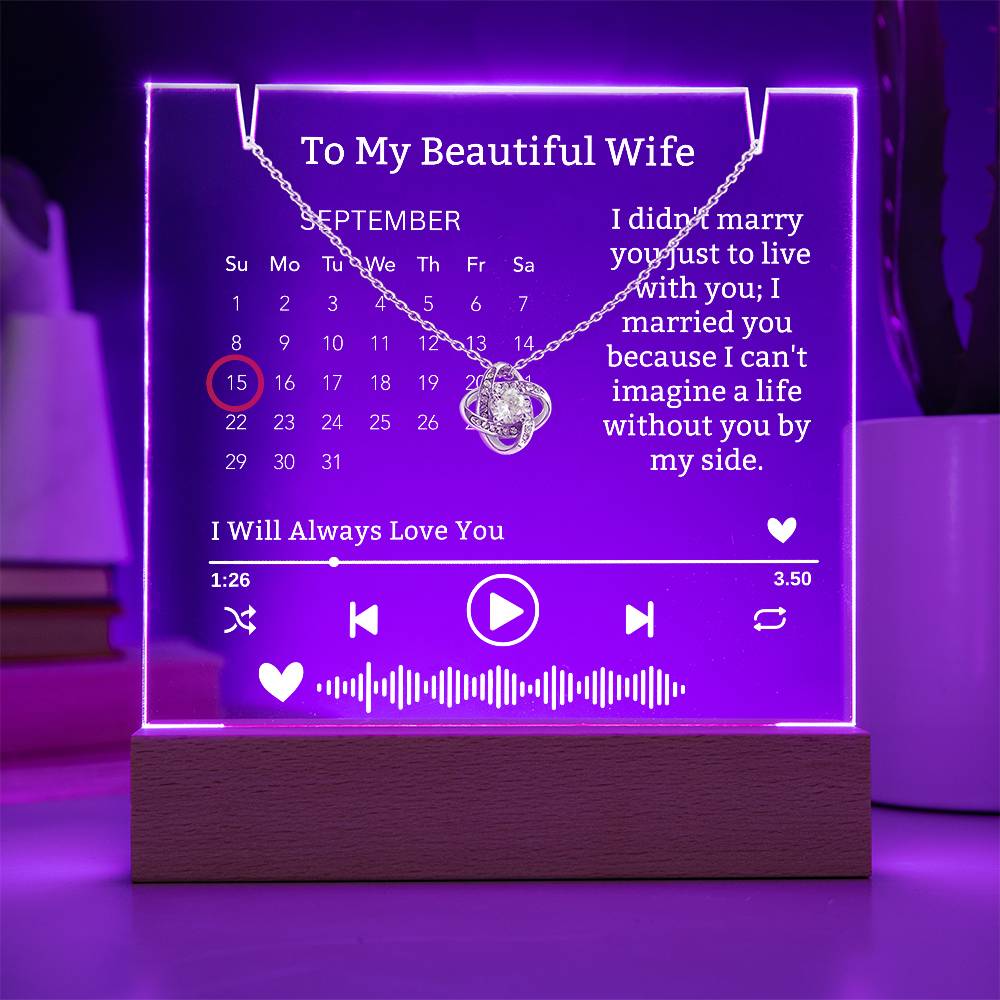 To My Wife-I can't Live Without You-our elegant Keepsake Acrylic Bundle, featuring a stunning Square Acrylic and the beautiful Love Knot Necklace 322 - Essential Home Zone Essential Home Zone Jewelry To My Wife-I can't Live Without You-our elegant Keepsake Acrylic Bundle, featuring a stunning Square Acrylic and the beautiful Love Knot Necklace 322