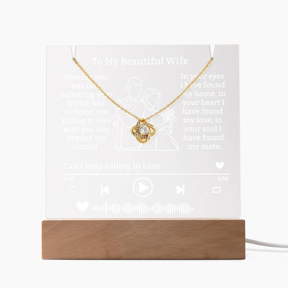 To My Wife-Meeting You Was Fate-Personalized this our elegant Keepsake Acrylic Bundle, featuring a stunning Square Acrylic and the beautiful Love Knot Necklace 321 - Essential Home Zone Essential Home Zone LED Corded Base / 18K Yellow Gold Finish Jewelry To My Wife-Meeting You Was Fate-Personalized this our elegant Keepsake Acrylic Bundle, featuring a stunning Square Acrylic and the beautiful Love Knot Necklace 321