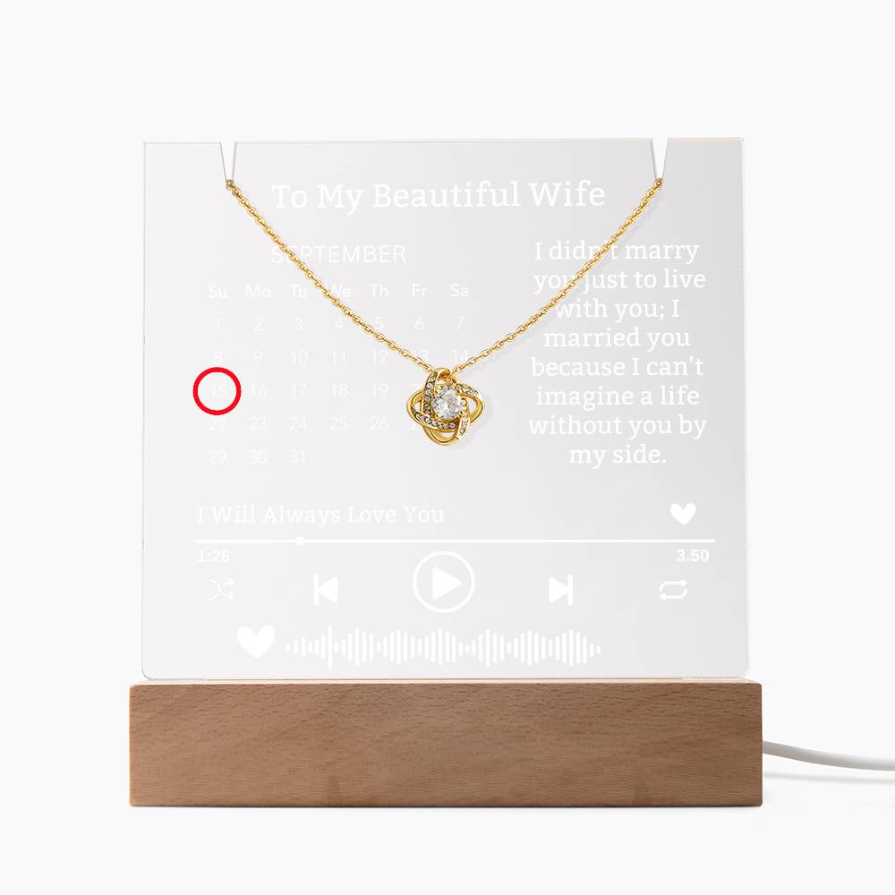 To My Wife-I can't Live Without You-our elegant Keepsake Acrylic Bundle, featuring a stunning Square Acrylic and the beautiful Love Knot Necklace 322 - Essential Home Zone Essential Home Zone LED Corded Base / 18K Yellow Gold Finish Jewelry To My Wife-I can't Live Without You-our elegant Keepsake Acrylic Bundle, featuring a stunning Square Acrylic and the beautiful Love Knot Necklace 322