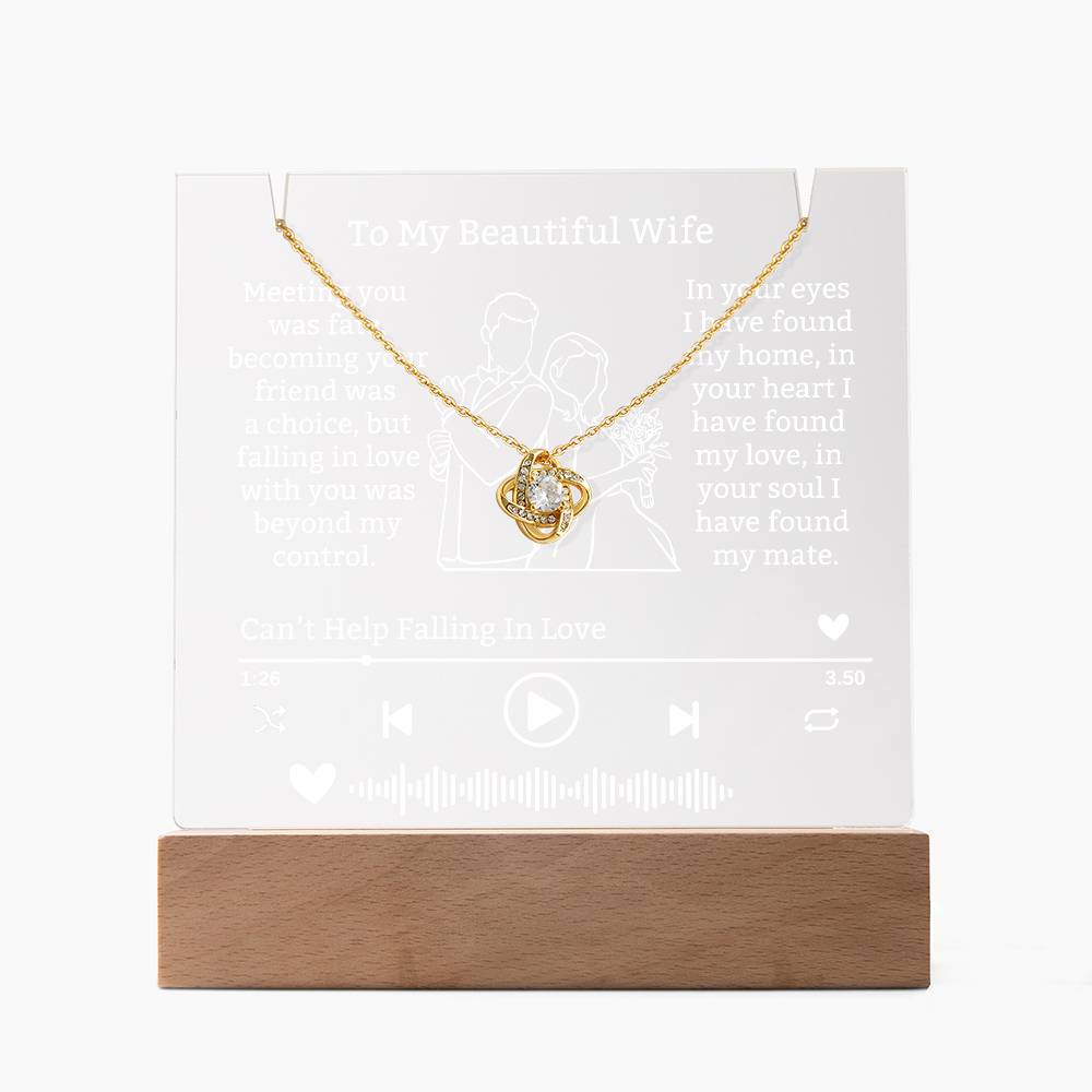 To My Wife-Meeting You Was Fate-Personalized this our elegant Keepsake Acrylic Bundle, featuring a stunning Square Acrylic and the beautiful Love Knot Necklace 321 - Essential Home Zone Essential Home Zone LED Battery Powered Base / 18K Yellow Gold Finish Jewelry To My Wife-Meeting You Was Fate-Personalized this our elegant Keepsake Acrylic Bundle, featuring a stunning Square Acrylic and the beautiful Love Knot Necklace 321