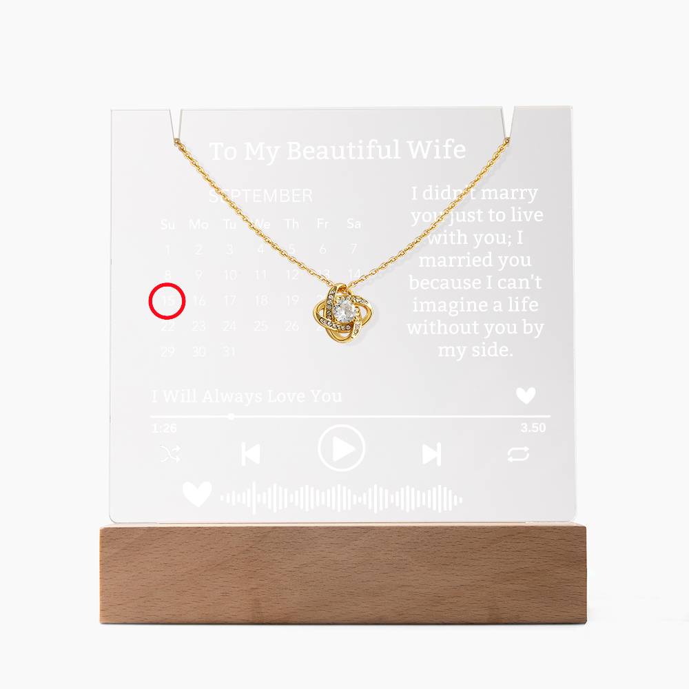 To My Wife-I can't Live Without You-our elegant Keepsake Acrylic Bundle, featuring a stunning Square Acrylic and the beautiful Love Knot Necklace 322 - Essential Home Zone Essential Home Zone LED Battery Powered Base / 18K Yellow Gold Finish Jewelry To My Wife-I can't Live Without You-our elegant Keepsake Acrylic Bundle, featuring a stunning Square Acrylic and the beautiful Love Knot Necklace 322