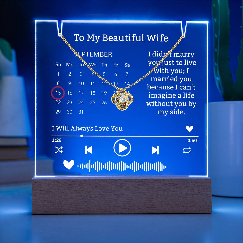 To My Wife-I can't Live Without You-our elegant Keepsake Acrylic Bundle, featuring a stunning Square Acrylic and the beautiful Love Knot Necklace 322 - Essential Home Zone Essential Home Zone Jewelry To My Wife-I can't Live Without You-our elegant Keepsake Acrylic Bundle, featuring a stunning Square Acrylic and the beautiful Love Knot Necklace 322