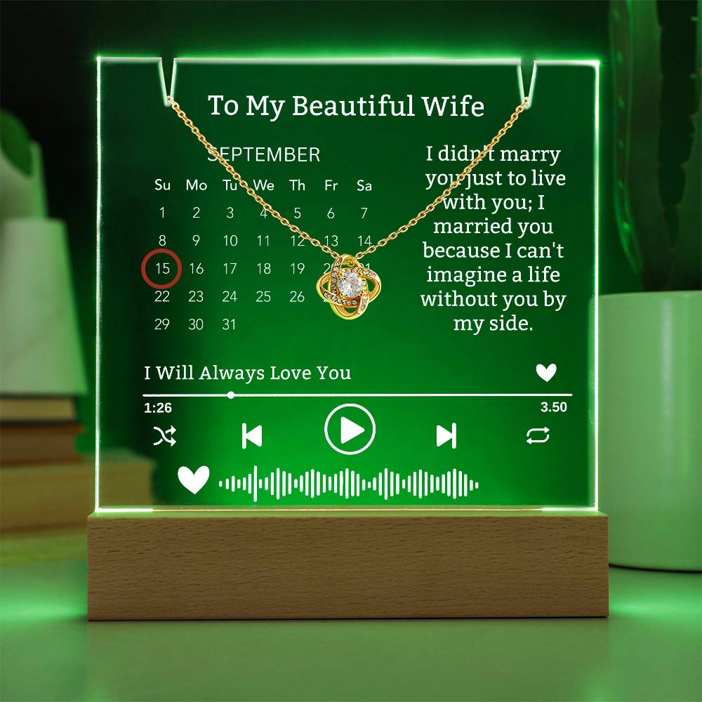 To My Wife-I can't Live Without You-our elegant Keepsake Acrylic Bundle, featuring a stunning Square Acrylic and the beautiful Love Knot Necklace 322 - Essential Home Zone Essential Home Zone Jewelry To My Wife-I can't Live Without You-our elegant Keepsake Acrylic Bundle, featuring a stunning Square Acrylic and the beautiful Love Knot Necklace 322