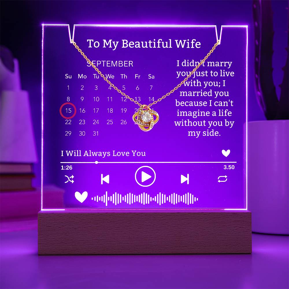 To My Wife-I can't Live Without You-our elegant Keepsake Acrylic Bundle, featuring a stunning Square Acrylic and the beautiful Love Knot Necklace 322 - Essential Home Zone Essential Home Zone Jewelry To My Wife-I can't Live Without You-our elegant Keepsake Acrylic Bundle, featuring a stunning Square Acrylic and the beautiful Love Knot Necklace 322