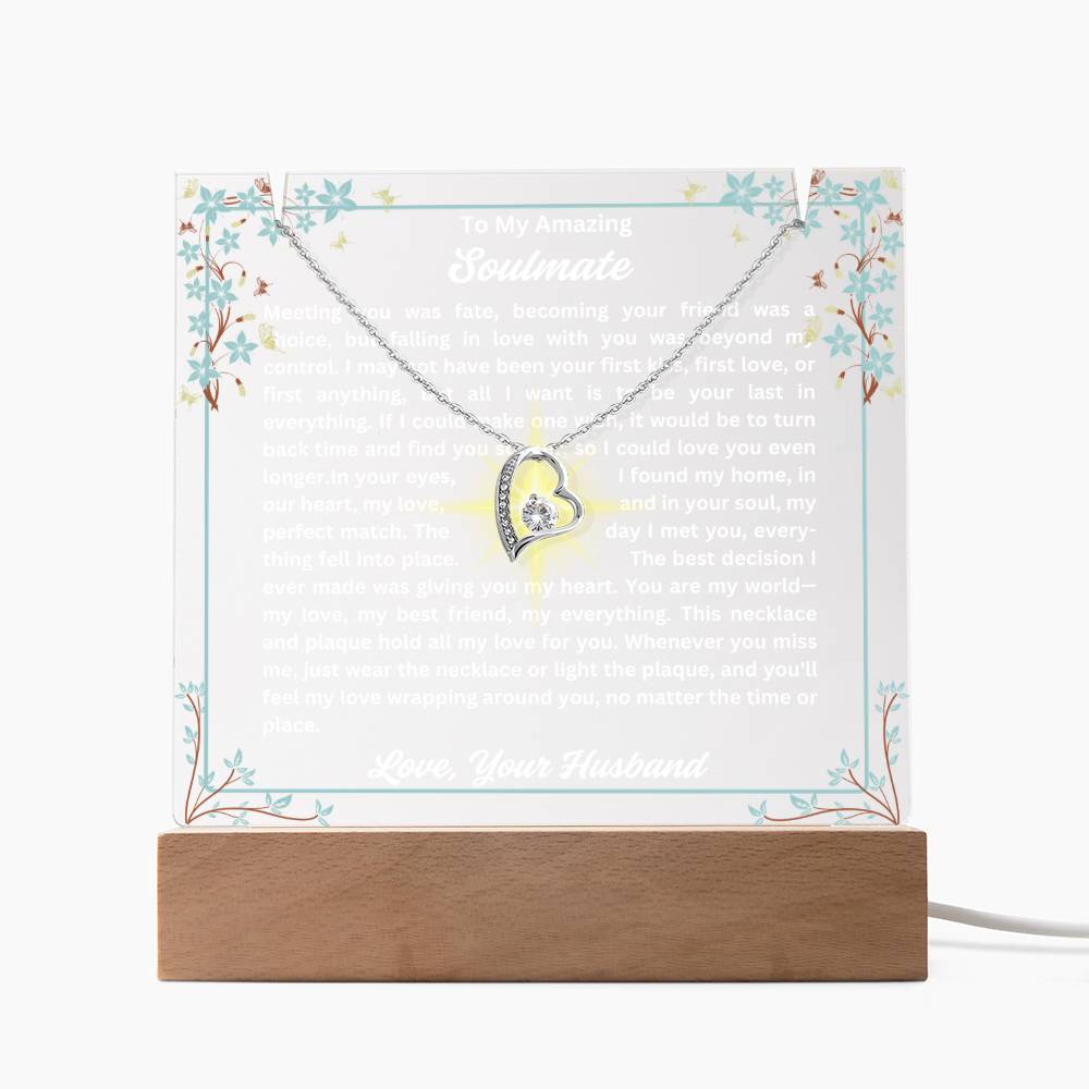 To My Soulmate-Your Last Everything-Personalized this Keepsake 7 LED Light Acrylic Bundle,featuring a Square Acrylic and the beautiful Forever Love Necklace 328 - Essential Home Zone Essential Home Zone LED Corded Base / 14K White Gold Finish Jewelry To My Soulmate-Your Last Everything-Personalized this Keepsake 7 LED Light Acrylic Bundle,featuring a Square Acrylic and the beautiful Forever Love Necklace 328