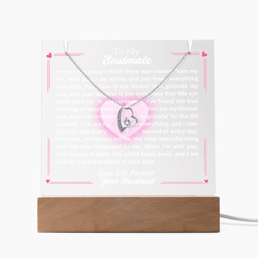 To My Soulmate-Missing Piece-Personalized this Keepsake 7 LED Light Acrylic Bundle,featuring a Square Acrylic and the beautiful Forever Love Necklace 18 - Essential Home Zone Essential Home Zone LED Corded Base / 14K White Gold Finish Jewelry To My Soulmate-Missing Piece-Personalized this Keepsake 7 LED Light Acrylic Bundle,featuring a Square Acrylic and the beautiful Forever Love Necklace 18