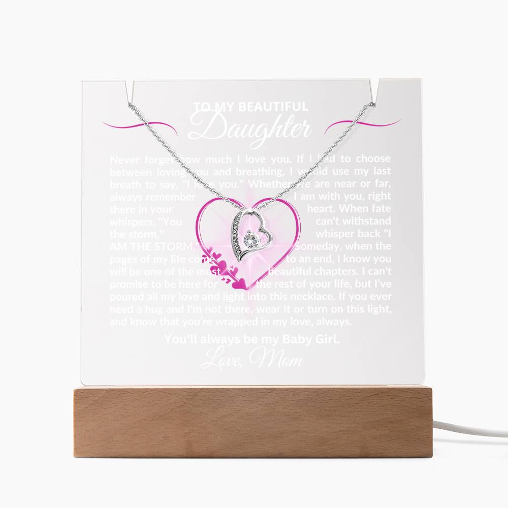 To My Daughter-My Last Breath-Personalized this Keepsake 7 LED Light Acrylic Bundle,featuring a Square Acrylic and the beautiful Forever Love Necklace 248 - Essential Home Zone Essential Home Zone LED Corded Base / 14K White Gold Finish Jewelry To My Daughter-My Last Breath-Personalized this Keepsake 7 LED Light Acrylic Bundle,featuring a Square Acrylic and the beautiful Forever Love Necklace 248